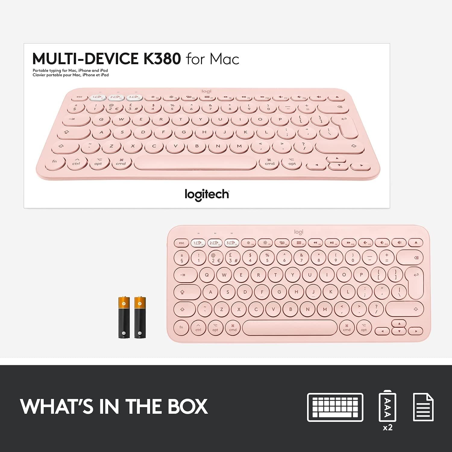 Buy Logitech,Logitech K380 Multi-Device Bluetooth Keyboard for Mac with Compact Slim Profile, Easy-Switch up to 3 Devices, Scissor Keys, 2 Year Battery, macOS/iOS/iPadOS, QWERTY UK English Layout - Rose - Gadcet | UK | London | Scotland | Wales| Near Me | Cheap | Pay In 3 | Keyboard & Mouse